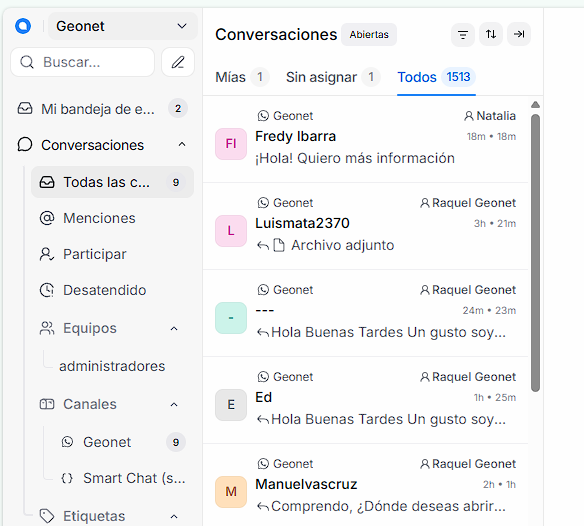 Bandeja de conversaciones de Smart Items: WhatsApp, Instagram y chat web en un solo lugar