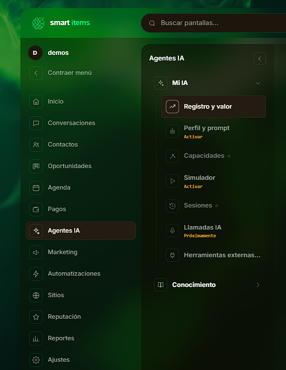 Smart Items en modo oscuro