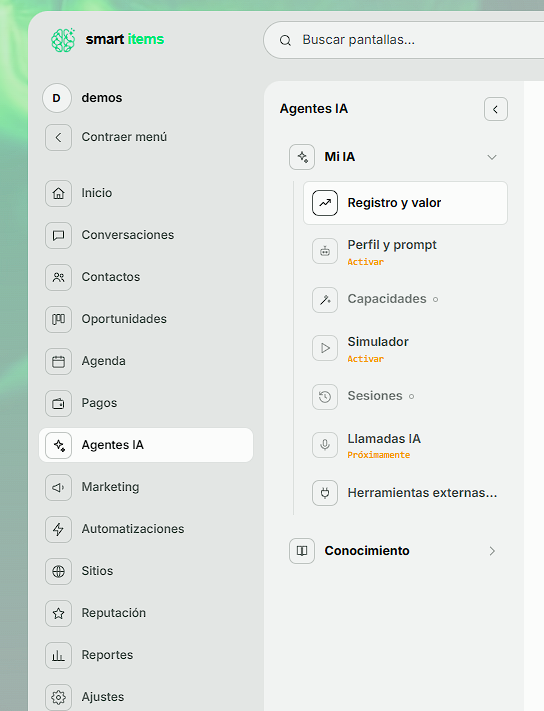 Portal de Smart Items: Agentes IA
